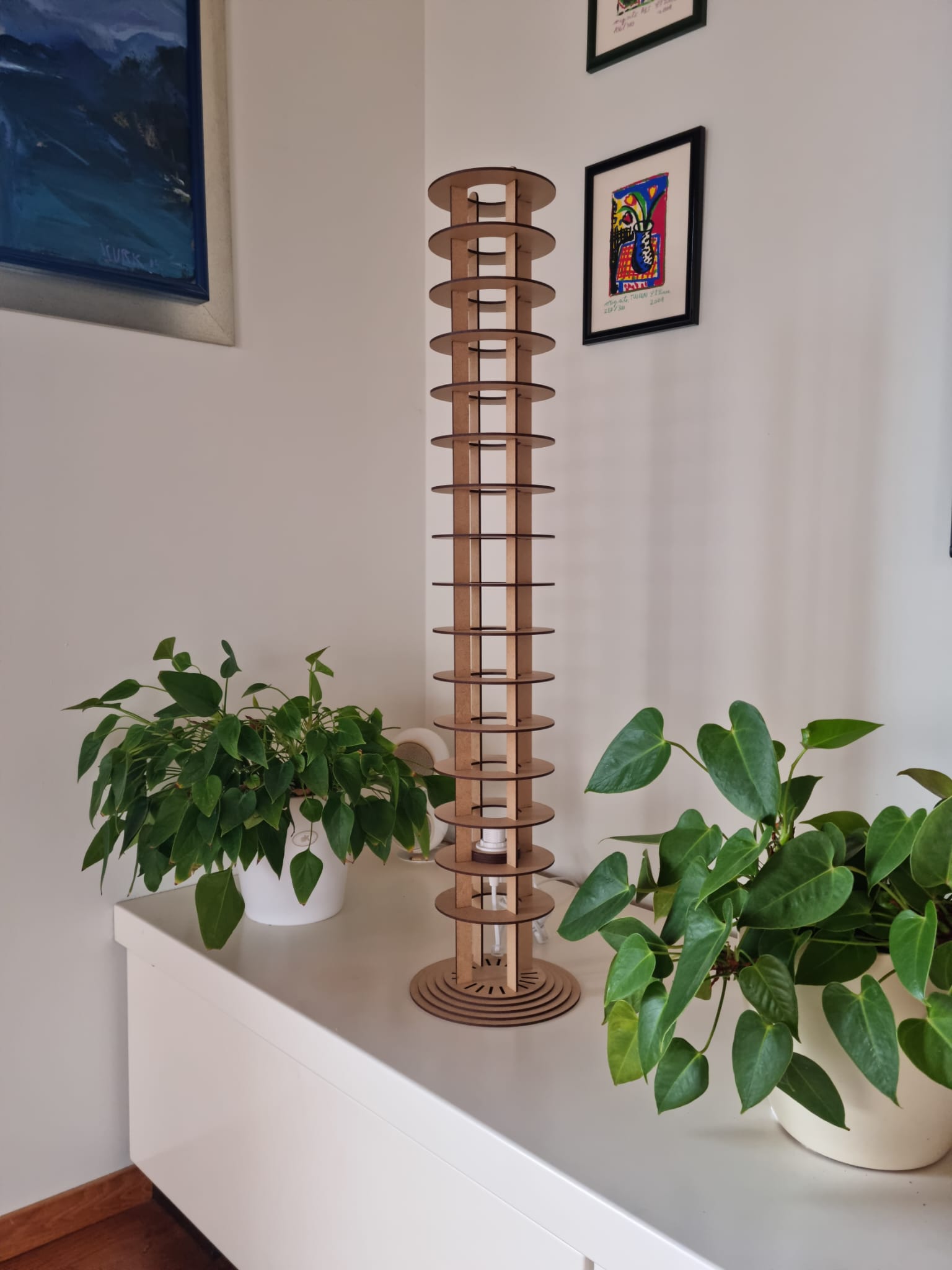 Prenosna / Talna Lesena svetilka - Floor Round